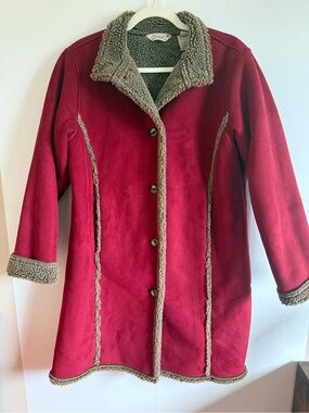 L.L.Bean Petite Small Sherpa Lined Burgundy Faux Suede Winter Coat